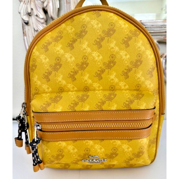 Coach Vale Limited Edition Charlie Backpack Horse Carriage Print Mustard Yellow - Picture 1 of 16